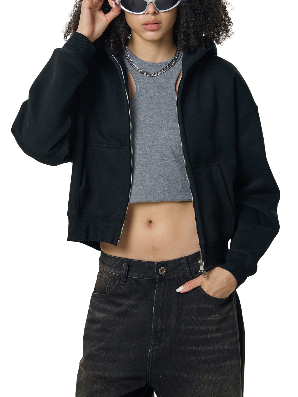 Cropped Zip-Up Fleece Hoodie – Essential Streetwear | Tapstitch-8